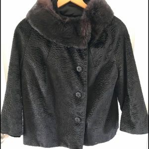 Black vintage Persian wool jacket with fur collar